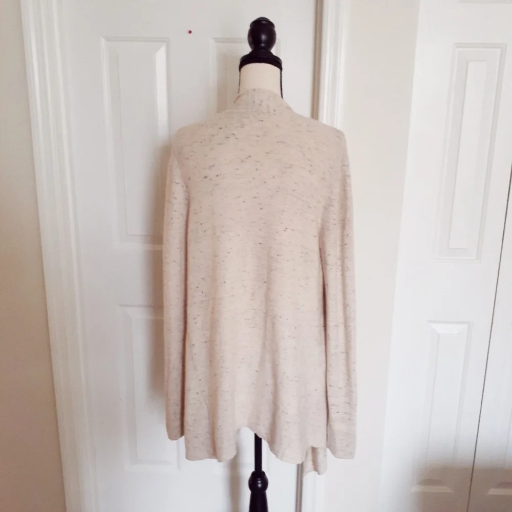 Eileen Fisher Ecru Peppered Open Front Wool Blend Cardigan